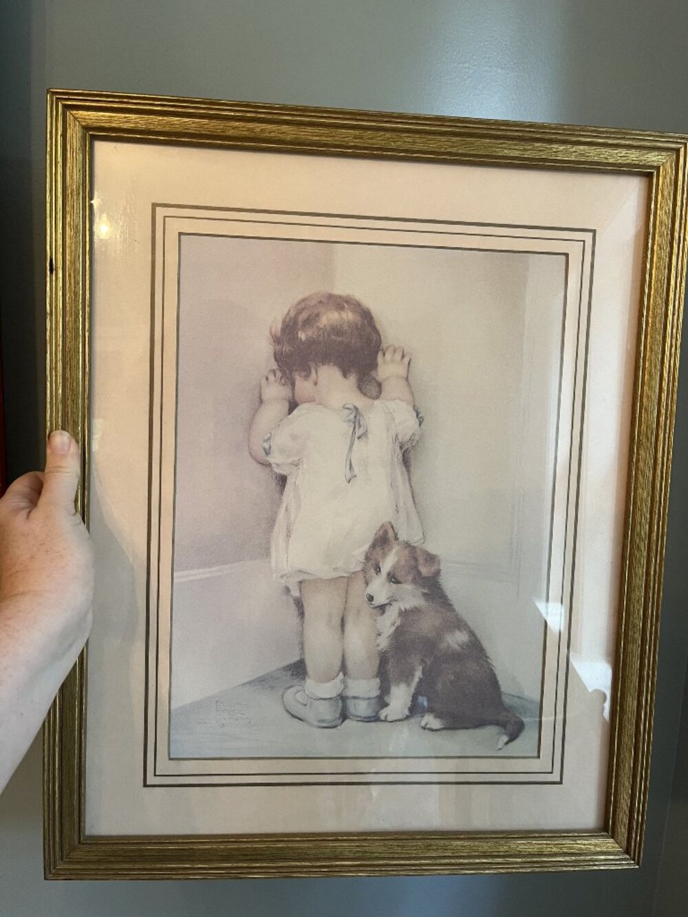 Vintage Bessie Pease Gutmann "In Disgrace" Gold Framed Signed Art Print 21.5"x17